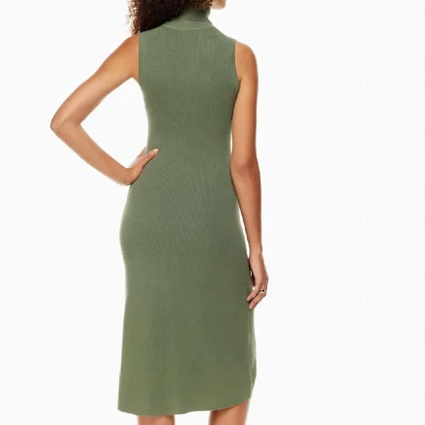✨Aritzia Wilfred Olive Green Sleeveless Ribbed Turtleneck Midi Sz XS Dress✨ - Image 4