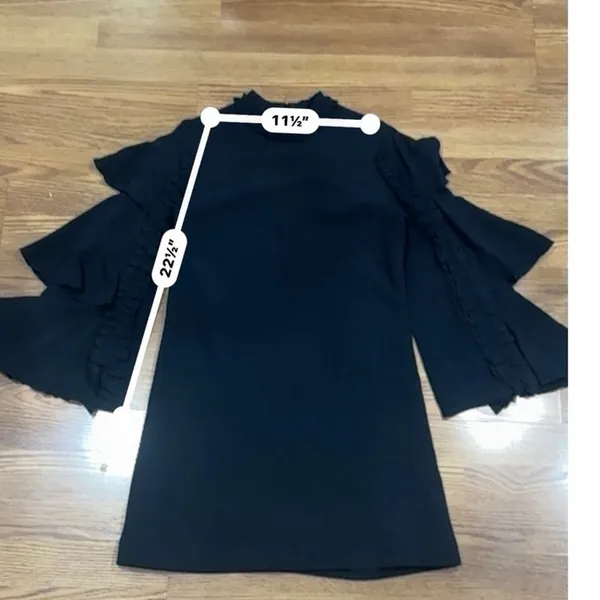 Alexis Marianne Black Tiered Bell Sleeve Crepe Mini Dress S - Image 4