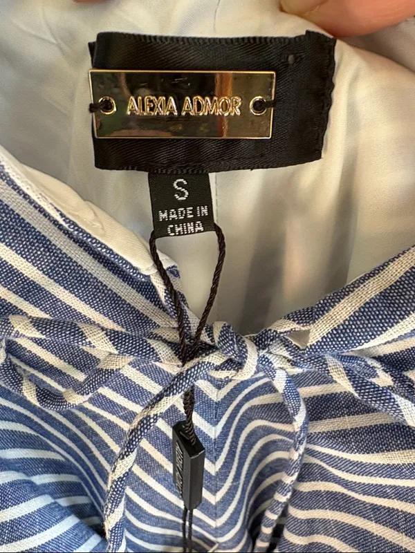 NWT Alexia Admor Sweetheart Drop Sleeve Dress Blue White Stripe Size Small - Image 7