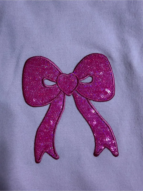 Gildan Pink Crewneck Sweatshirt with Sequin Bow Applique - Image 5