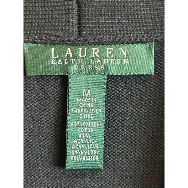 Lauren Ralph Lauren Black Dress with WHITE Hem Stripe and Side Buckle Size M. - Image 3