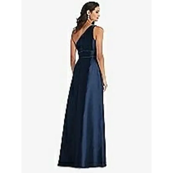 Alfred Sung Style D815 Draped‎ One-Shoulder Satin Maxi Dress Size 14 - Image 4