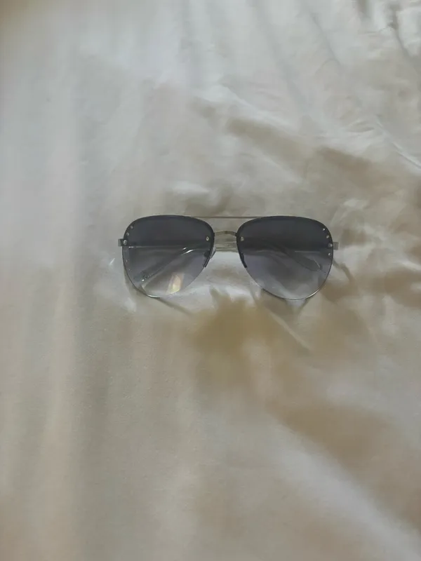 Women’s Diamond Stud Silver Metal Aviator Sunglasses Gradient Gray Lightweight Purple - Image 6