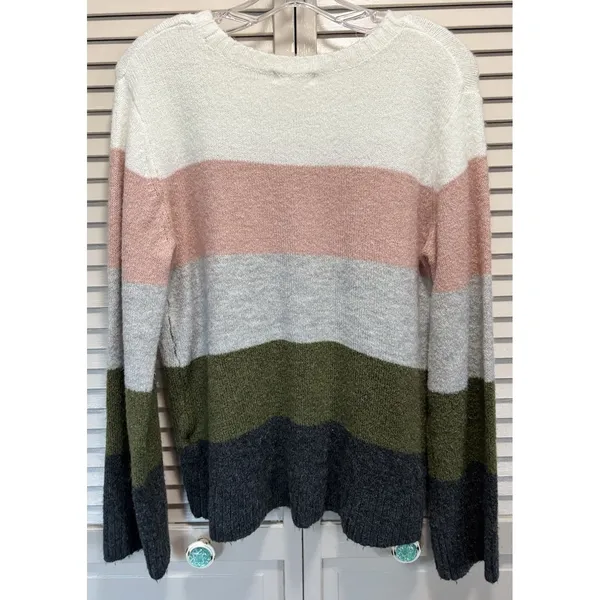 H&M Striped Pink/Green Knit Pull Over Sweater Size 20‎ Long Sleeve Soft Round - Image 4
