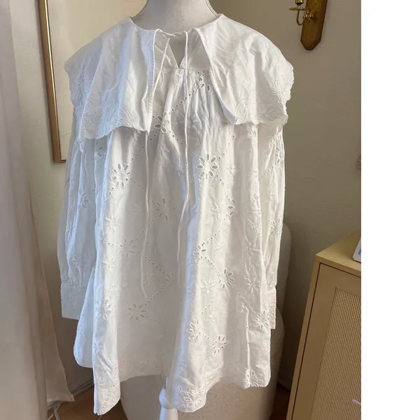 Damson‎ Madder Cassidy Long-Sleeve Eyelet Mini Dress White Size 6 - Image 2