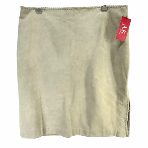 Vintage Anne Klein Suede Skirt 14 Beige Leather Whipstitch Boho Western Classic - Image 2