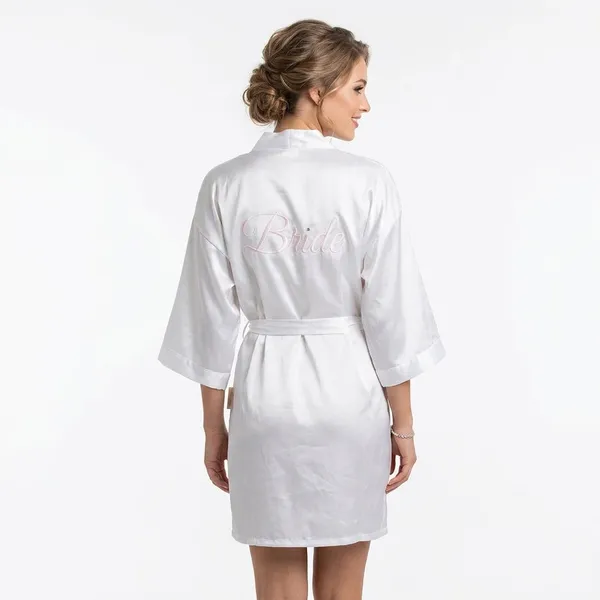 Linea Donatella Bride Satin Wrap Robe Set Women M Beige Pink Tie Waist Sleepwear - Image 2