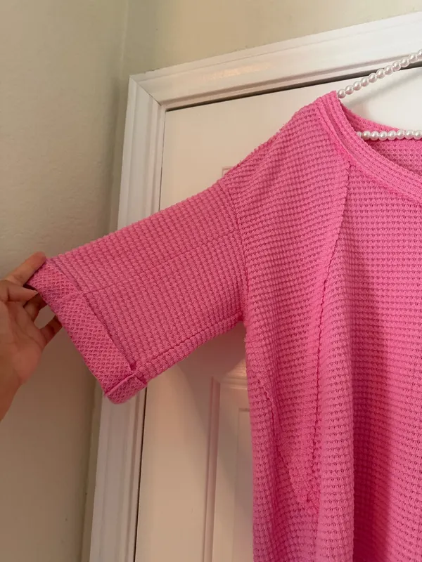 Zenana Pink Oversized Waffle Knit Top - Image 5