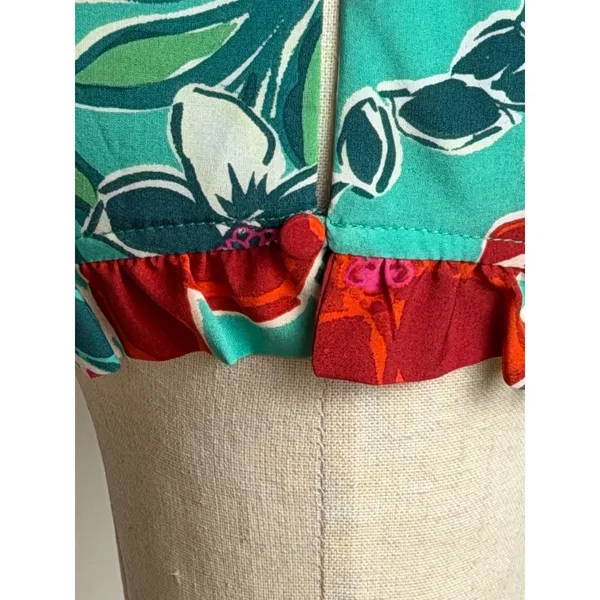THML Dress Women XL Green Floral Puff Sleeve Ruffle Neck Tiered Mini Bohemian‎ - Image 8