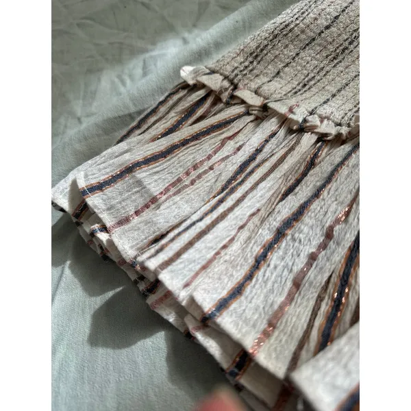 Veronica Beard Medium Cox Smocked Striped Mini Dress Beige Rose Gold Boho Chic - Image 10