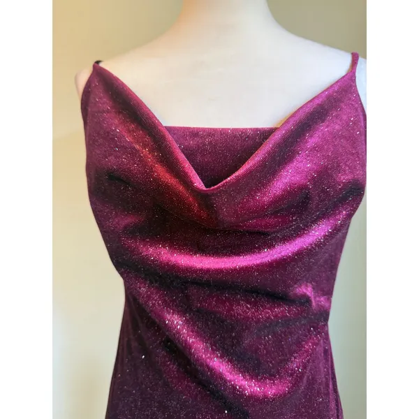 Iris Burgundy Glitter Velvet Cowl Neck Midi Dress L whimsigoth y2k 90's boho par - Image 2