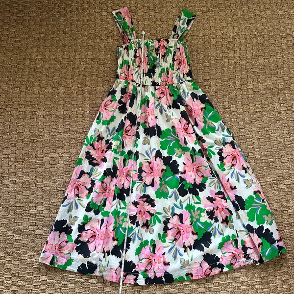 Tommy Hilfiger Isla Floral Sleeveless Midi Dress Size 6 Ivory Bloom Smocked - Image 10