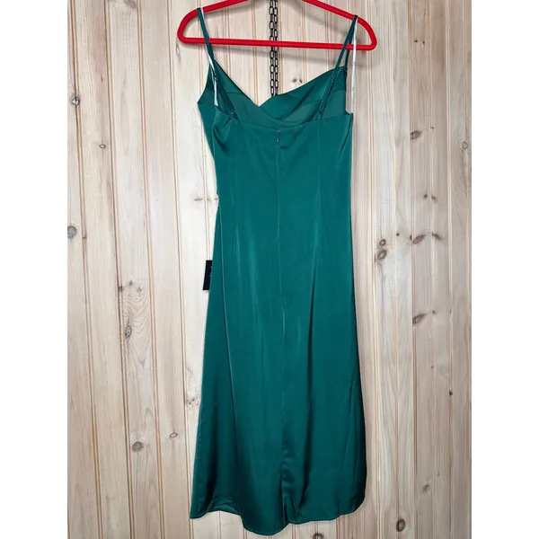 NWT Lulus Hollywood Woman Forest Green Satin Midi Dress Party Wedding Holiday L - Image 6