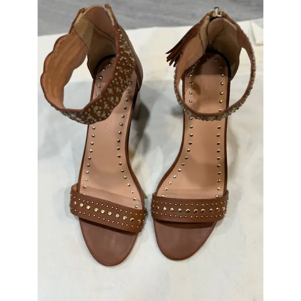Ulla Johnson Studded Leather Block Heel Sandals Brown EU 37 US 7 Tassel Zip - Image 4