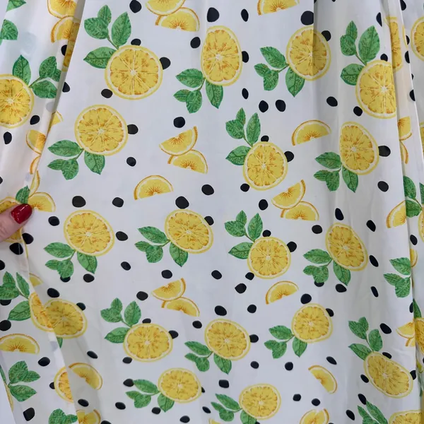 Womens Lemon Print Maxi Dress Halter Neck Size S Slit White‎ Yellow Fun Party - Image 10