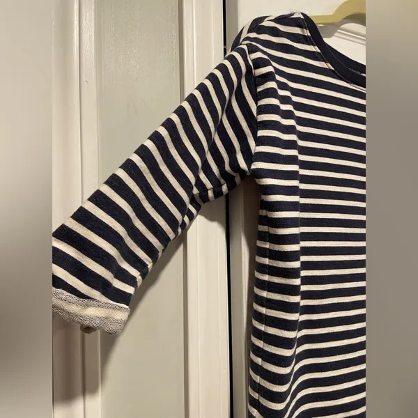 Gap Fit Size M Blue Cream Stripe Crew Neck 3/4 Sleeve Cotton Terry Sweatshirt - Image 5