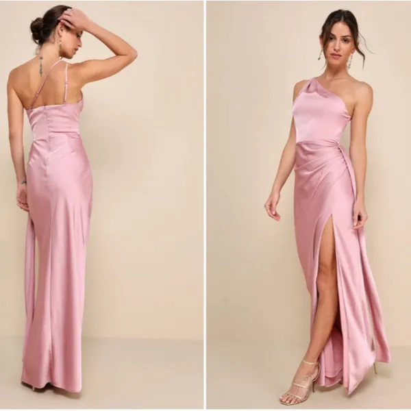 LULU's Sexy Prom Wedding Bridesmaid Elegant Satin One Shoulder Elegant Gown - Image 2