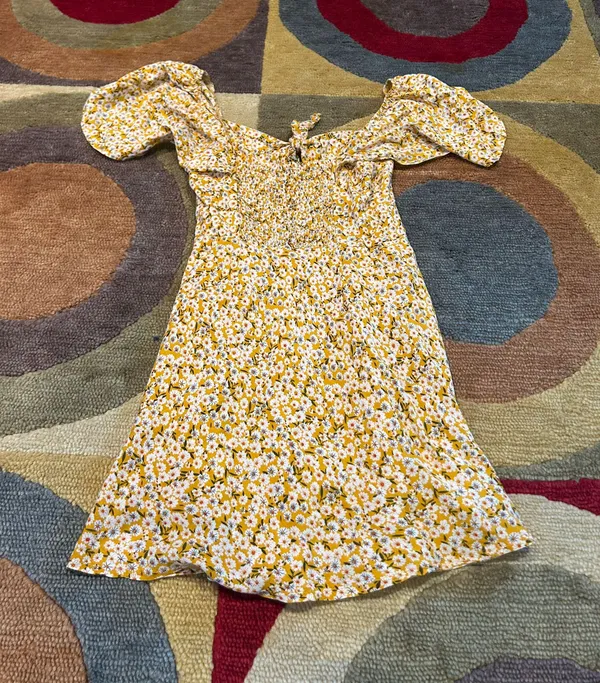 Princess Polly Kaori Mini Dress Floral Print Mustard Yellow Cap Sleeves Size 0 - Image 4