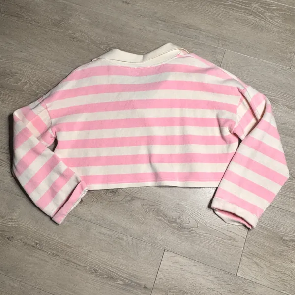 Blu Pepper Pink‎ Stripe Collared Crop Sweatshirt Pullover Womens Large L - Image 2