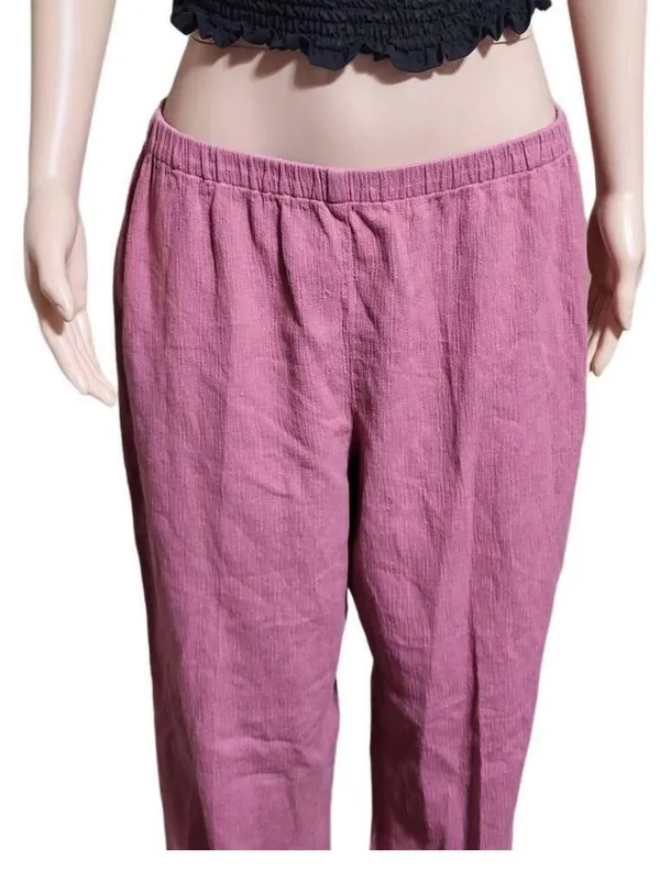 women textured high waist elastic waist pull-on pink pant L - Image 5