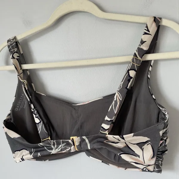 Athleta Bikini Swim Suit Top Tropical Floral Print Gray Cream Size 34D/DD - Image 4