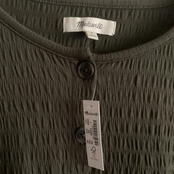 Madewell Olive Tiered Mini Dress Size S‎ Oversized Fits M/L Relaxed Crinkle NWT - Image 12