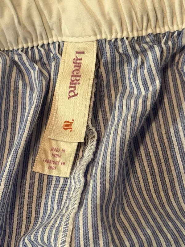Anthropologie LyreBird Blue Striped Pleated Cotton Boxer Shorts - Size M Lounge - Image 5