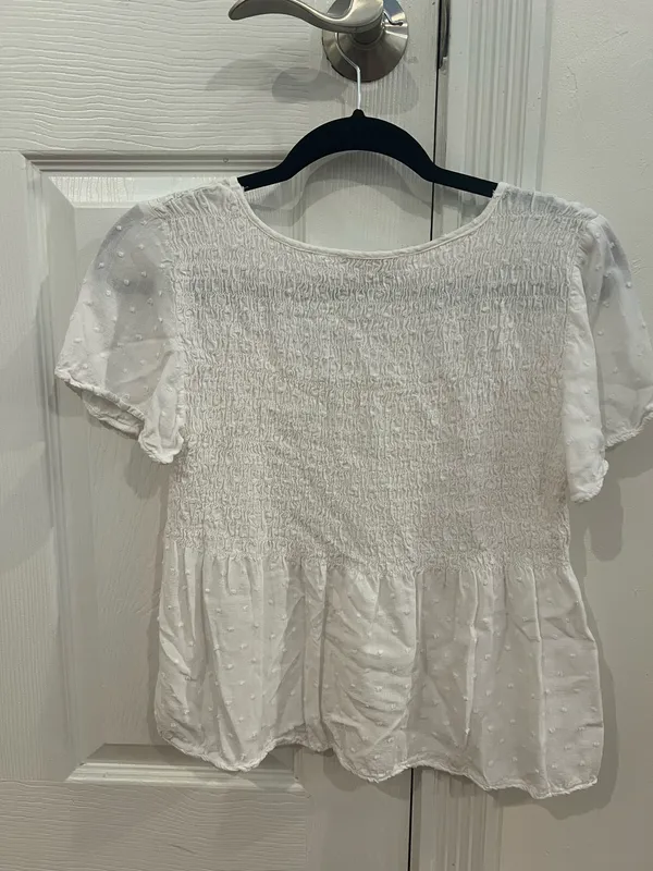 URBAN Romantics White Smocked Short-Sleeve Peplum Top - Image 5