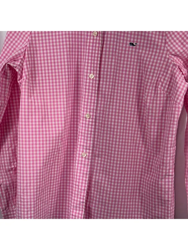 Vineyard Vines Pink Gingham Button Down Shirt Size 8 - Image 3
