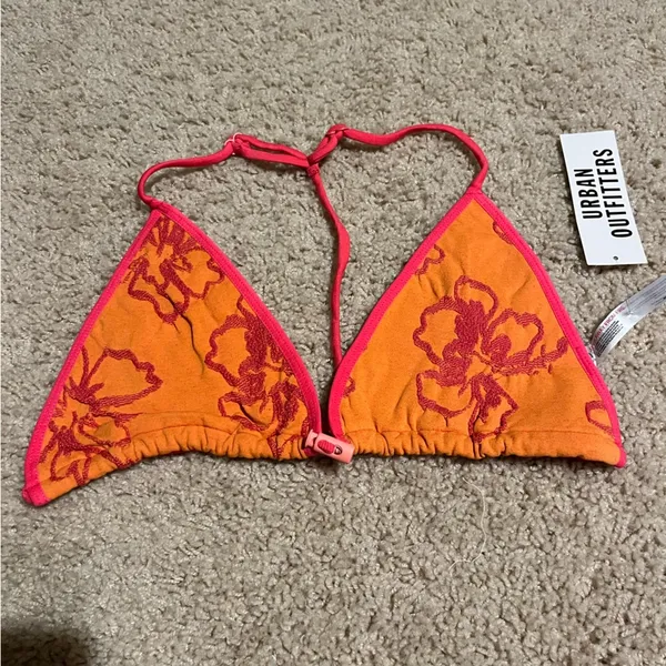 Out from under orange and pink off shore triangle bikini top never worn M/L - Image 2