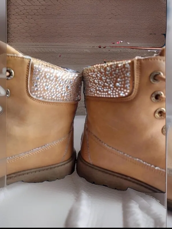 NWOT bebe Zara Rhinestone Studded Combat Boots Tan wheat moto Sz 7.5 Fall bling - Image 5