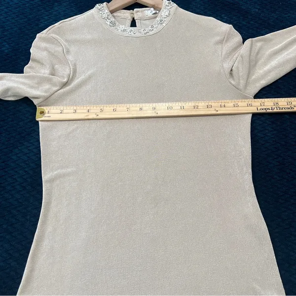 Endless Rose Metallic Gold Stretch Jersey‎ Liquid Knit Embellished Neck Top M - Image 10