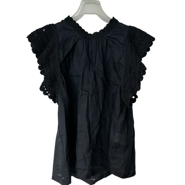Ulla Johnson Handmade Kai Ramie Blouse Sz 10 black flounce Goth feminine - Image 2