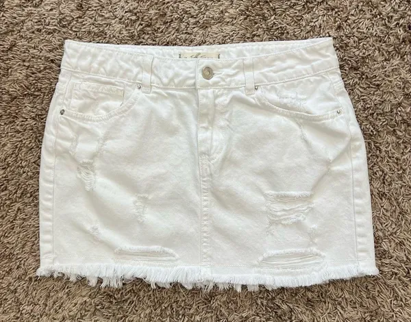 We The Free Free People Out Of Ordinary White Distressed Mini Skirt - Image 4
