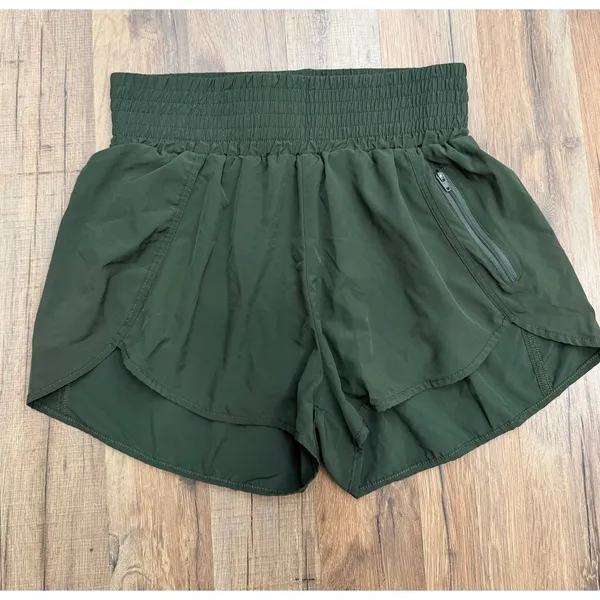 BCG Women's Olive Green Running Shorts Medium Zip Pocket‎ Activewear - Image 2