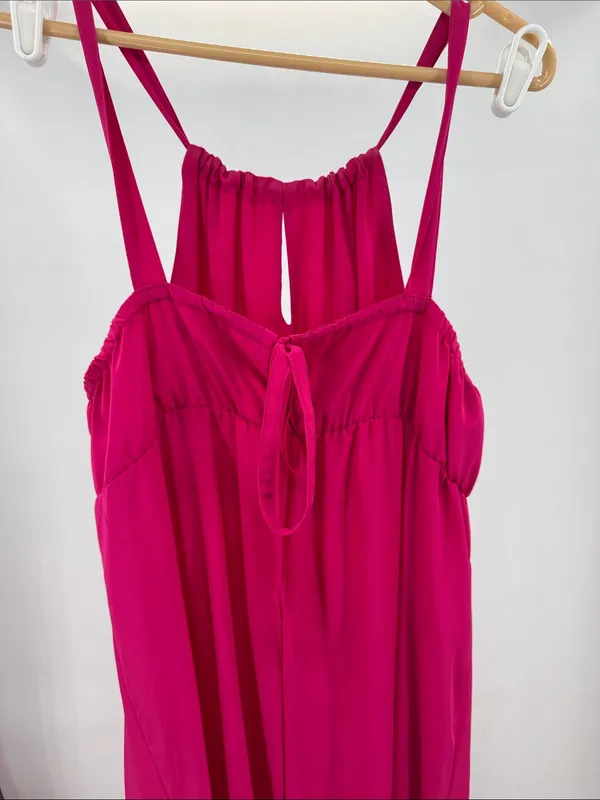 Old Navy Hot Pink Orange Maxi Dress Colorblock L halter style beach vacation - Image 6
