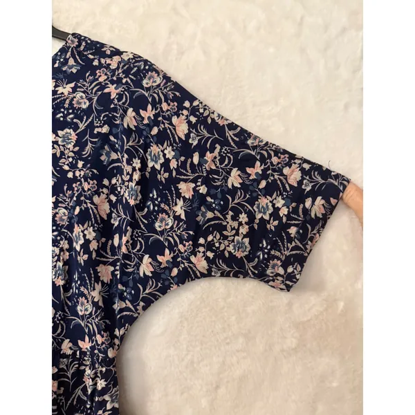 Natural Life Floral Babydoll Dress Womens XS/S Navy Blue Boho V-Neck Mini Rayon - Image 8