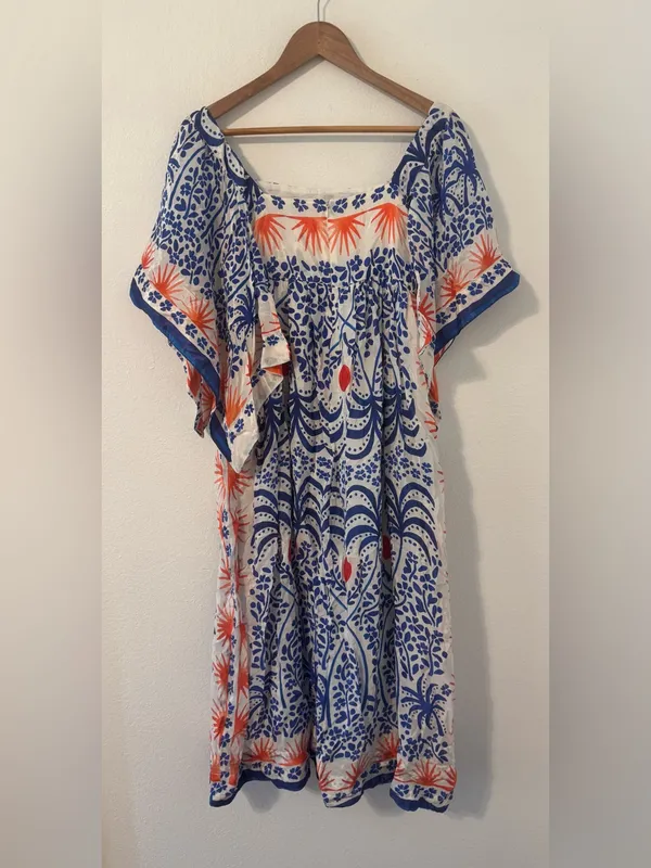 Farm Rio Afternoon Breeze Midi Dress Kaftan Square Neck Boho Beachy Vacation XS - Image 3