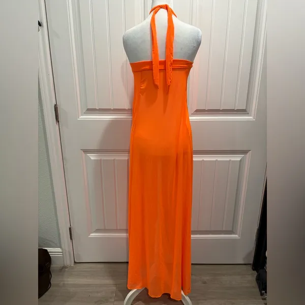 Elegant Orange Strapless Maxi Dress Size XL - Image 2