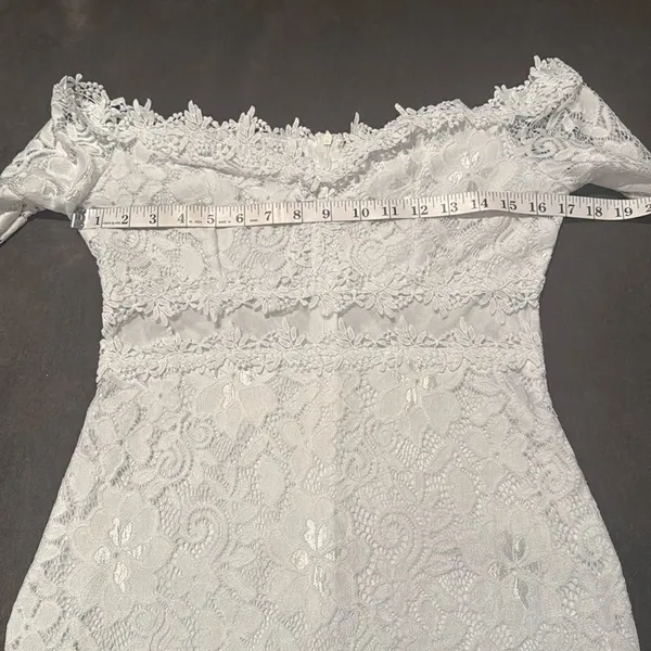 White Floral Lace Long Sleeve Off the Shoulder BodyCon Party Dress Size M *READ - Image 7