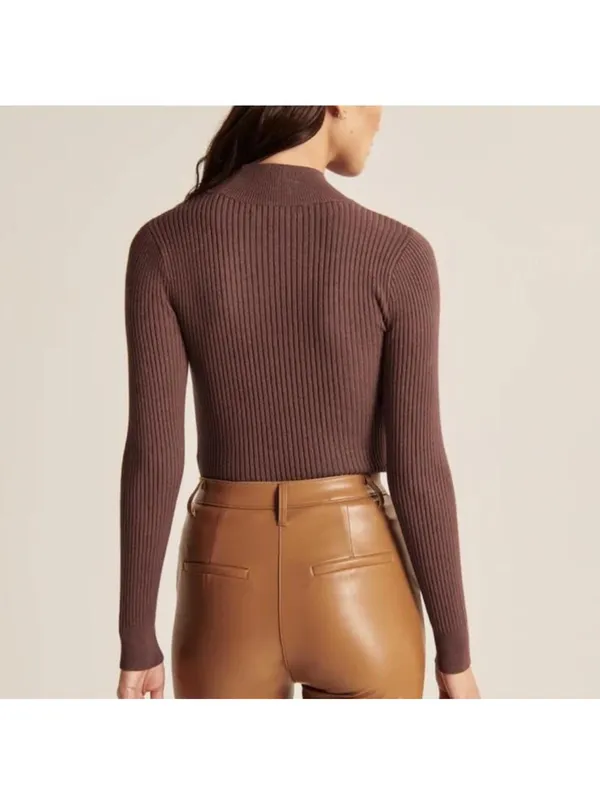 Abercrombie & Fitch Rust Brown Keyhole Mock Neck Ribbed Knit Sweater size XS - Image 12