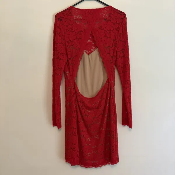 NWT Express Red‎ Lace Backless Short Long Sleeve Mini Dress Y2K Cocktail Party L - Image 6