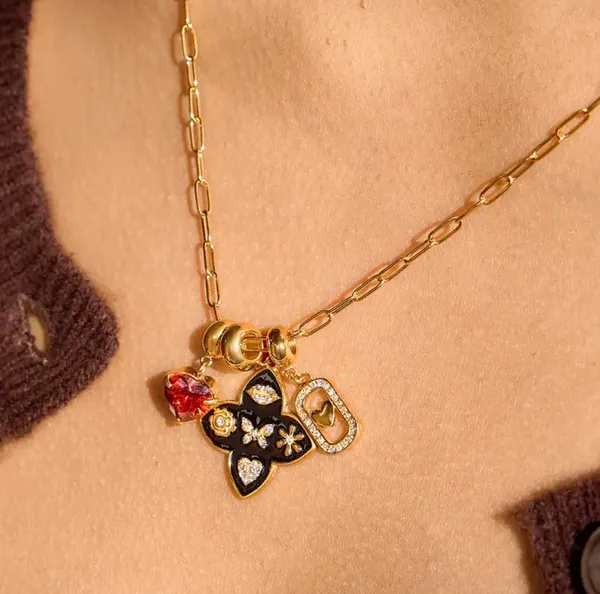 18K Gold Romance Red Heart Pendant Butterfly Flower Charms Necklace Removable charms - Image 3