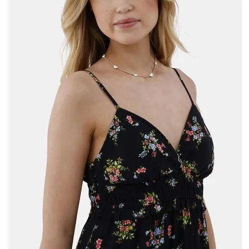 No Boundaries Womens Mini Dress Size L Black Floral Surplice Tiered Boho NWT - Image 5