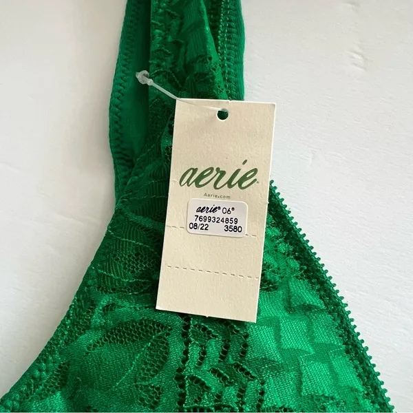 Aerie Holiday Best Lace Waffle Longline Bralette in Everglade Size M New - Image 8