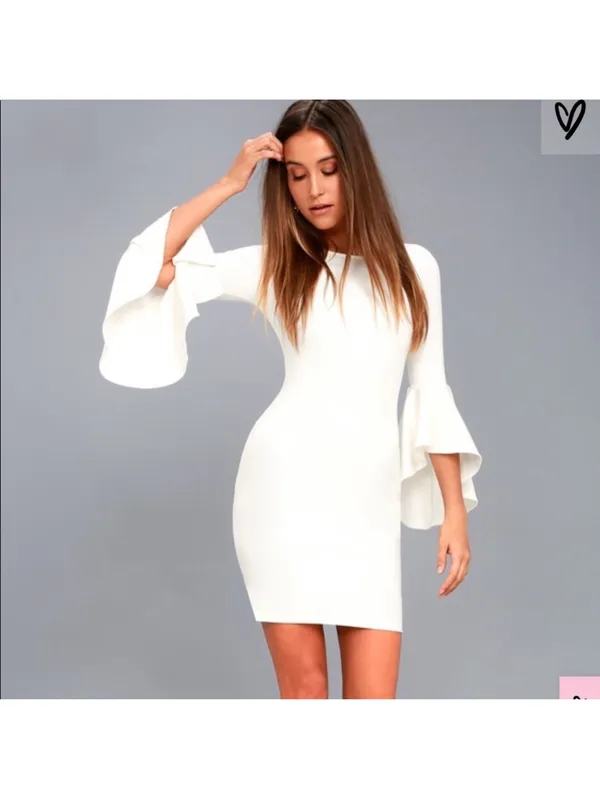 lulus white bodycon bell sleeve dress - Image 2