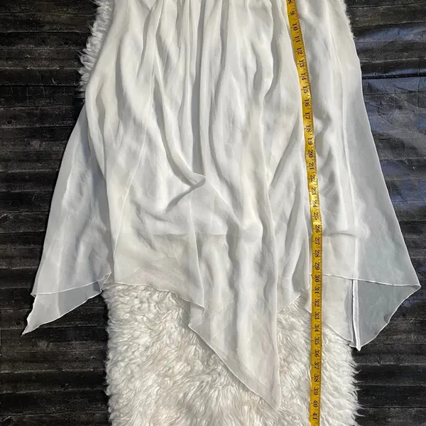 White Ivory Dress Empire Waist Rhinestone Handkerchief Hem Fairycore Whimsical - Image 8