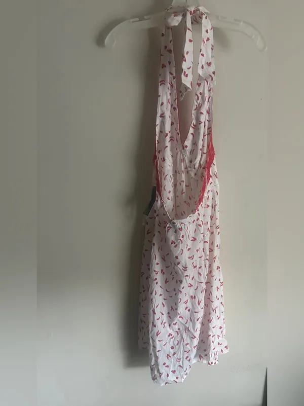 Women’s Red Chili Pepper Halter Mini Dress – Lace Trim Size Small - Image 3