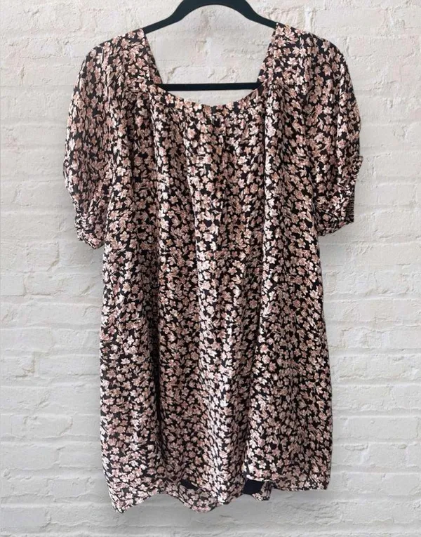 Aletta Flowy Babydoll Dress Sz Med Mini Black Floral Puff Short Sleeve NWT - Image 4