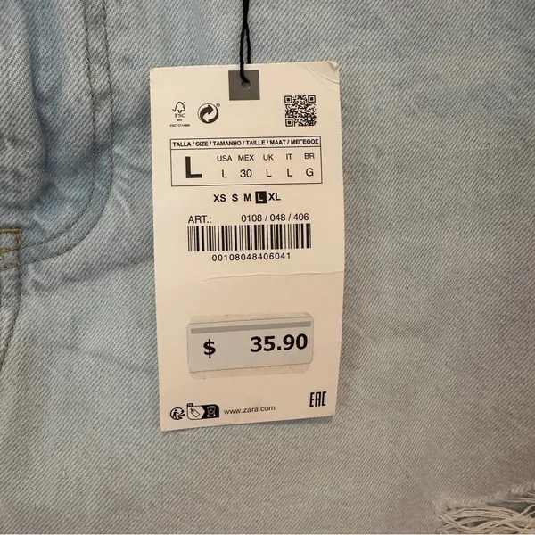 New Zara Ripped Denim Mini Skirt Sz L Distressed Hem Light Blue NWT - Image 5